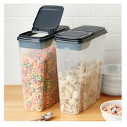 Mainstays 2-Pack Plastic Cereal Keeper Storage Containers, Kitchen Pantry Organizer Canisters for Cereal and Dry Food Storage, 24 Cup Capacity, Dark Gray Lid