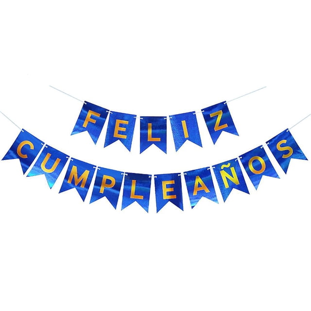 Pancarta de feliz cumpleaños - Decoración de fiesta, bandera de cumpleaños con láser español Letras de bronceado en español Tira de flor para colgar Pescado de bronceado Ta