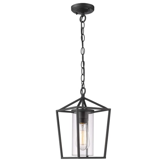 Emliviar Modern Outdoor Pendant Light, 12.5" Outdoor Hanging Lantern in Black Finish with Clear Glass, 20065H BK