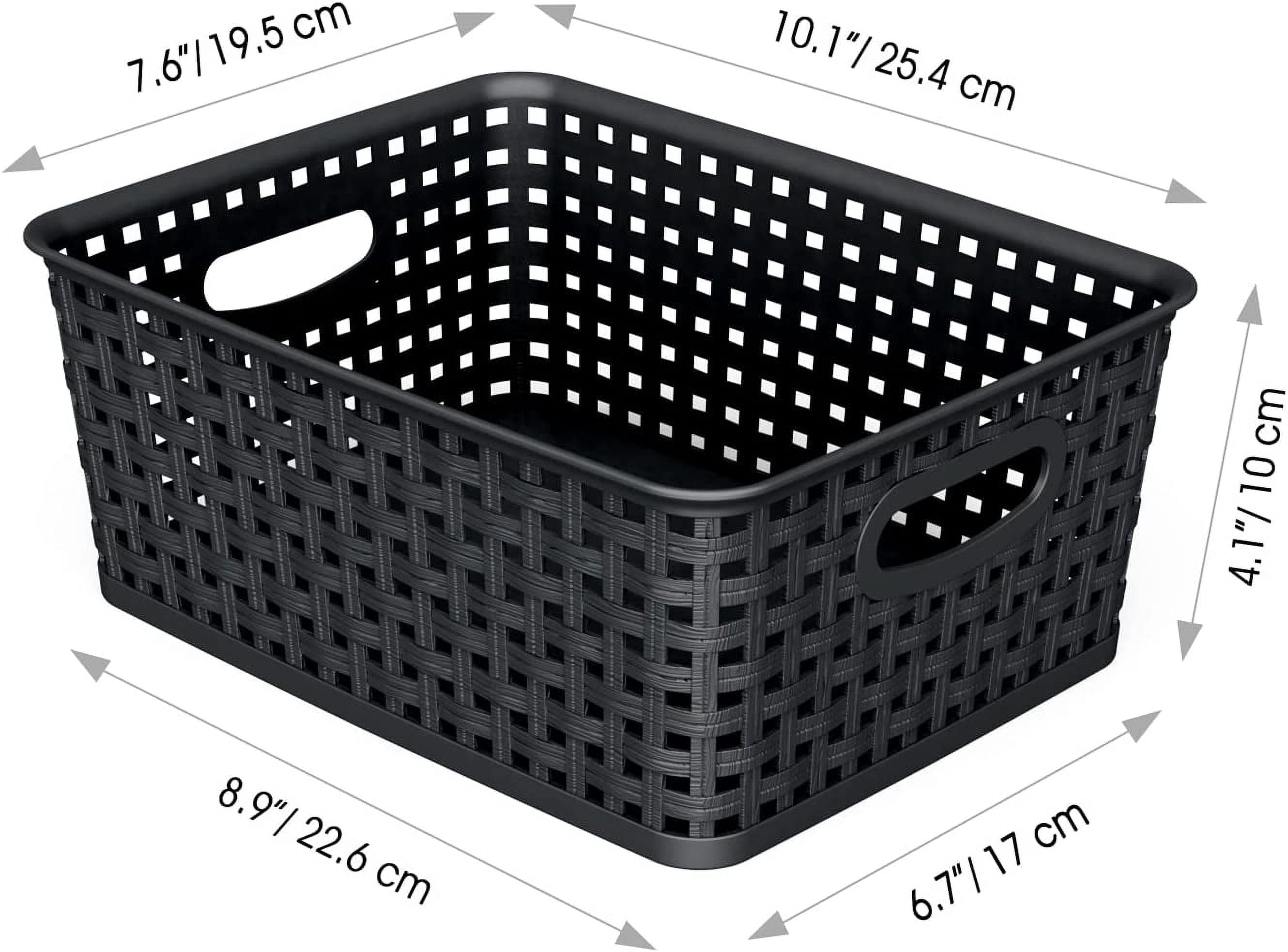 Black Plastic Woven Storage Baskets, 6-Pack Weave Basket Organizer for Kitchen Office Bathroom
