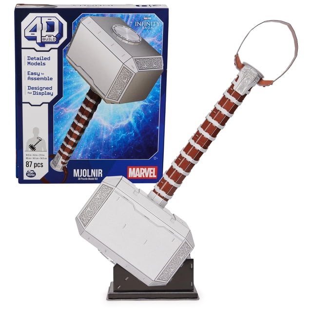Kit de maquetas de rompecabezas 3D, construcción en 4D, Marvel Mjolnir Thor Hammer, 87 piezas