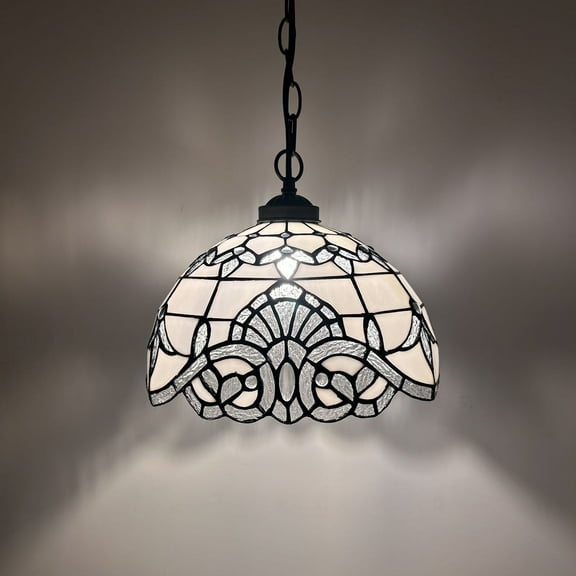 Tiffany Pendant Lights Baroque Style LED Bulb Included 12-Light White Stained Glass Fixture