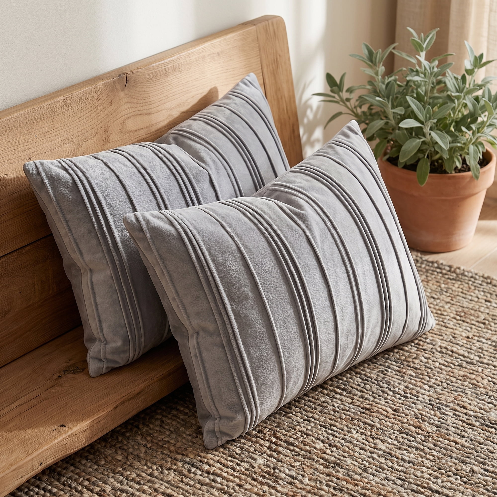 Unique Bargains 2Pcs Pleated Textured Throw Pillow Covers Couch Cushion Cases Grey 20" x 12"