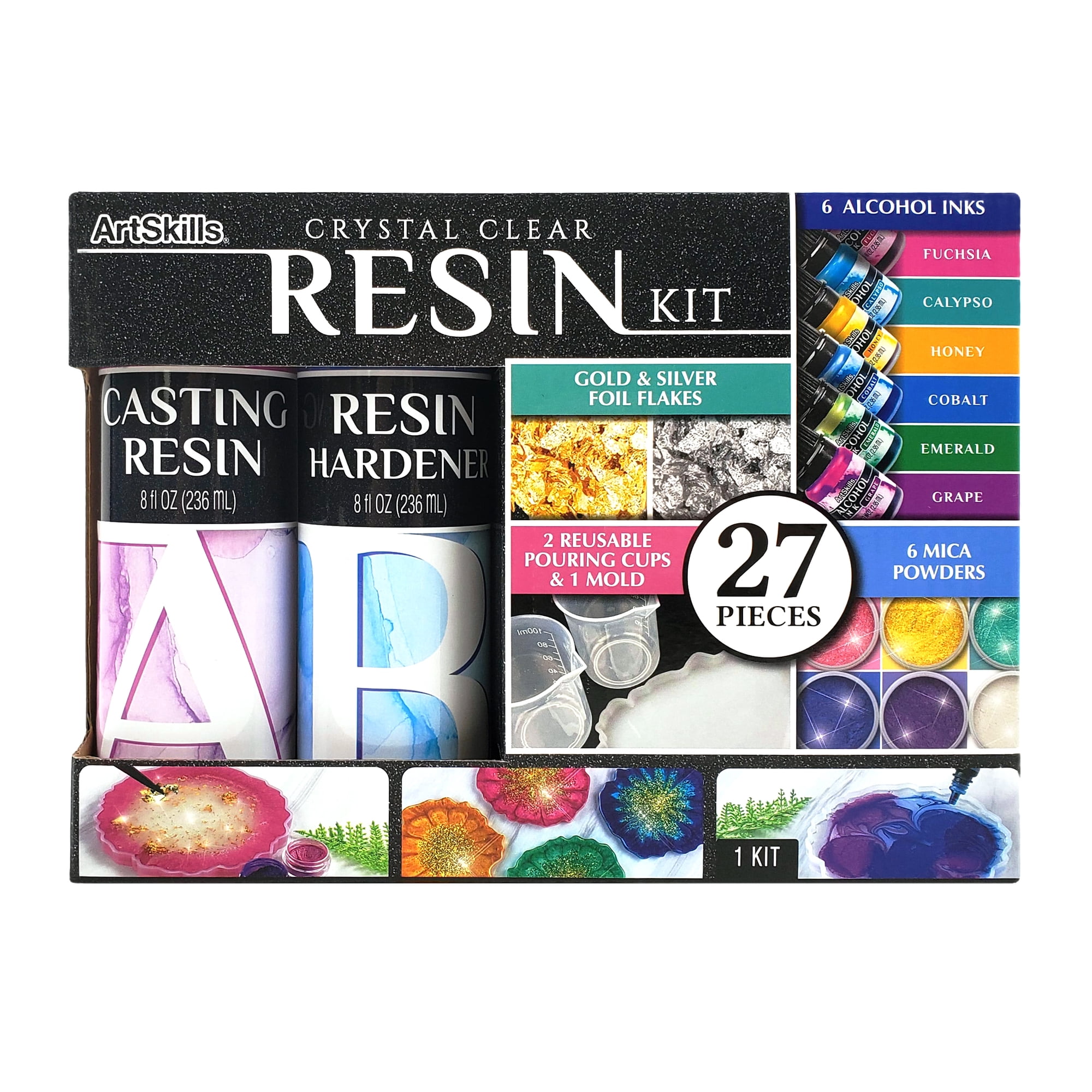 ArtSkills DIY Resin Kit for Unisex Teen and Adult Beginners with Resin Molds and Accessories, 27 Pc