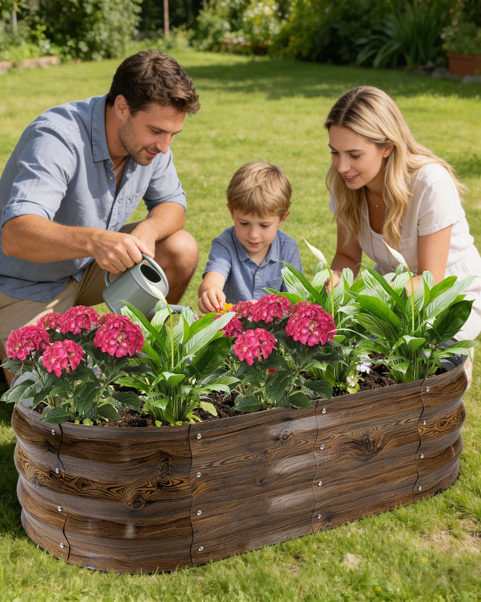 Bloyapix 4x2x1ft 2Pcs Galvanized Raised Garden Bed Outdoor, Oval Galvanized Planter Boxes, Metal Patio Planting Bed Kit for Vegetables Flowers, Brown