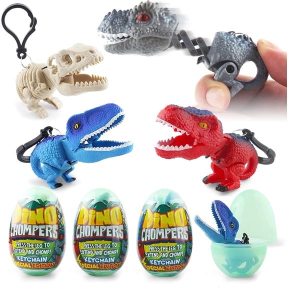 Dinosaur Toys Easter Eggs For Kids, 4 Pack Surprise Eggs With Dino Chomper Toys For Birthday Party Favors, Easter Basket Stuffers, Gifts For Boys And Girls