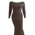 thumbnail image 2 of Robe Longue Manches Longues Slim Solide Décontractée pour Femme, 2 of 6