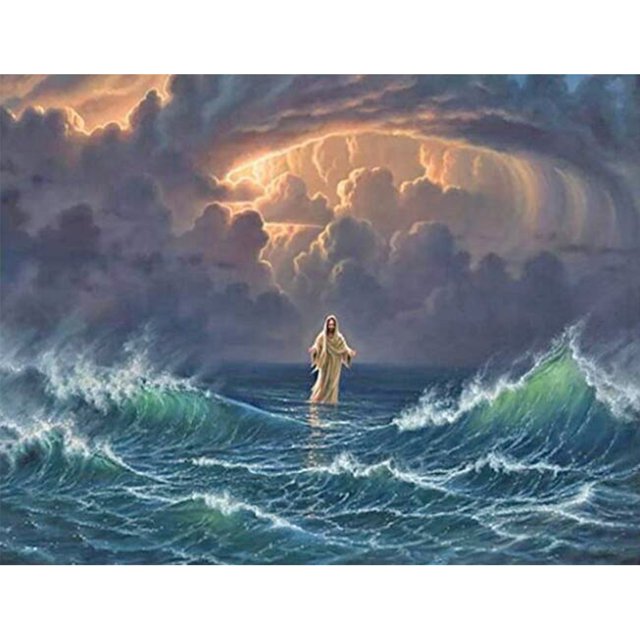 Diamond Painting (DB0148) Jesús en el mar figura Square 5D DIY Rhinesto 40x50cm Hugtrwg Para estrenar