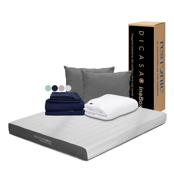 Colchón Matrimonial Inabox Restonic con Almohada 2Pack Protector Cloud Sábanas Softy
