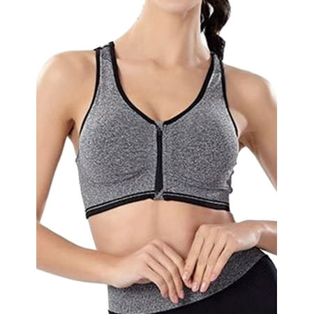 

WLJ Women Solid Color Zipper Front Wirefree Shockproof Pull Up Sports Bras