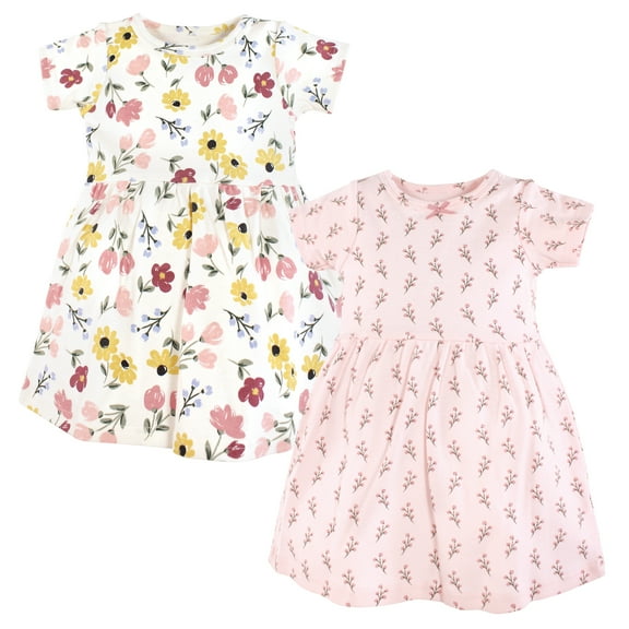 Luvable Friends Hudson Baby Dresses 2pk, Pastel Painted Floral, 0-3M