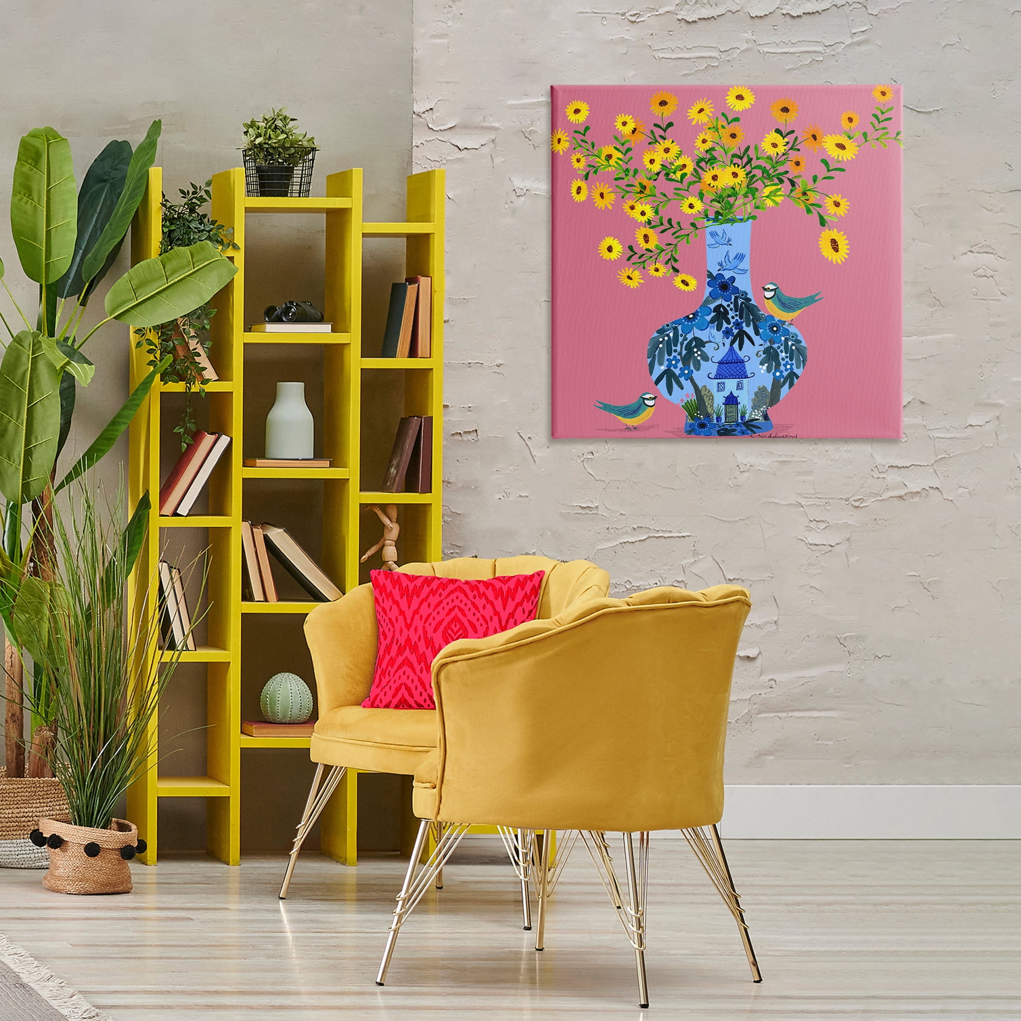 Stupell Industries Ornate Vase with Daisies Floral Painting Wrapped Canvas Canvas Art Print Wall Art, 30 x 30