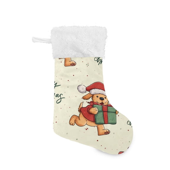 Cartoon Running Dog with Christmas Gift Christmas Stockings Large Capacity 18 inch Gift Bag with Hook Xmas Holiday Decor 1 Pack
