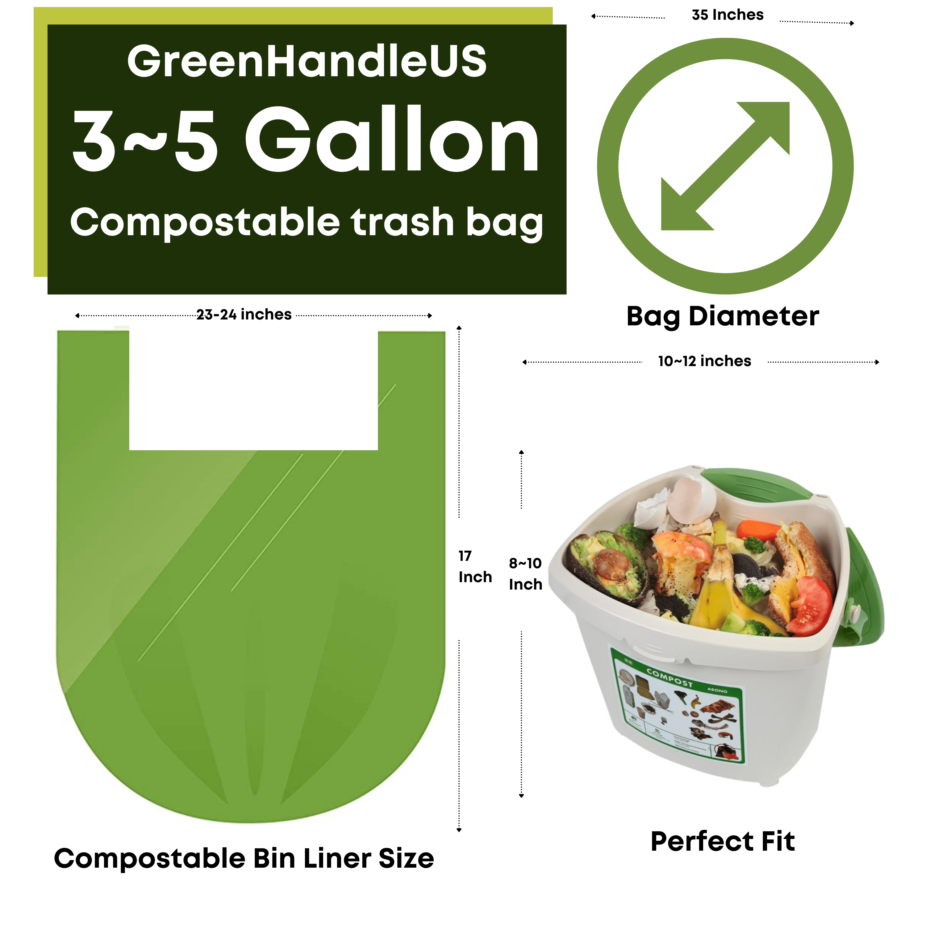 23 Gallon Compostable Trash bags 1 MIL 125 Bags per case BPI ASTM D6400