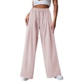 thumbnail image 3 of cocolona Womens Summer Casual Lounge Pants Elastic Waist Drawstring Straight Wide Leg Pants with Pockets, 3 of 4
