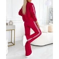 thumbnail image 4 of CHICME Two Piece Sets for Women Striped Tape Long Sleeve Bomber Jacket and Elastic Wide Leg Sporty Pants Sweatsuits Red-L, 4 of 9