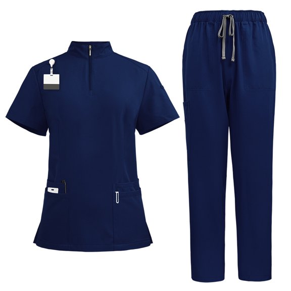 LYMAYTER Women Zipper Collar Medical Uniform Quick-Dry Top & Jogger Nursing Uniforms for S-2XL