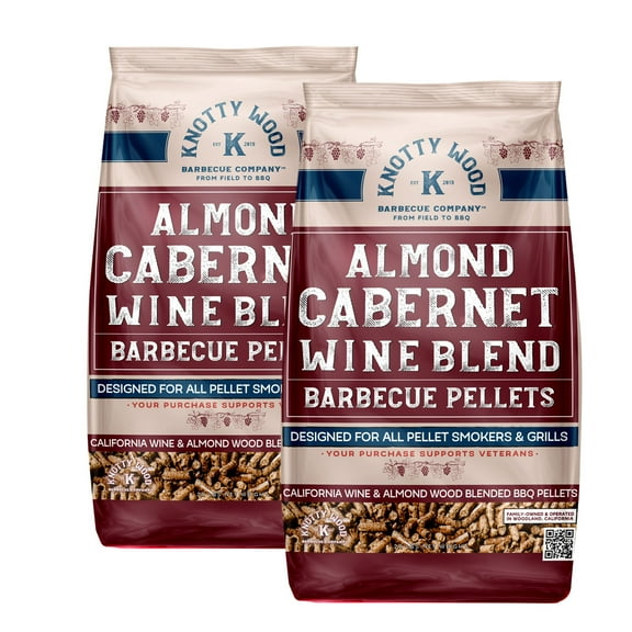 Knotty Wood Barbecue Almond Cabernet Cooking Pellets BBQ Smoker Red Wine Oak Blend 100% Pure Natural Almond Wood No Fillers Oils or Additives Two 20# Bags, 40 lbs Total