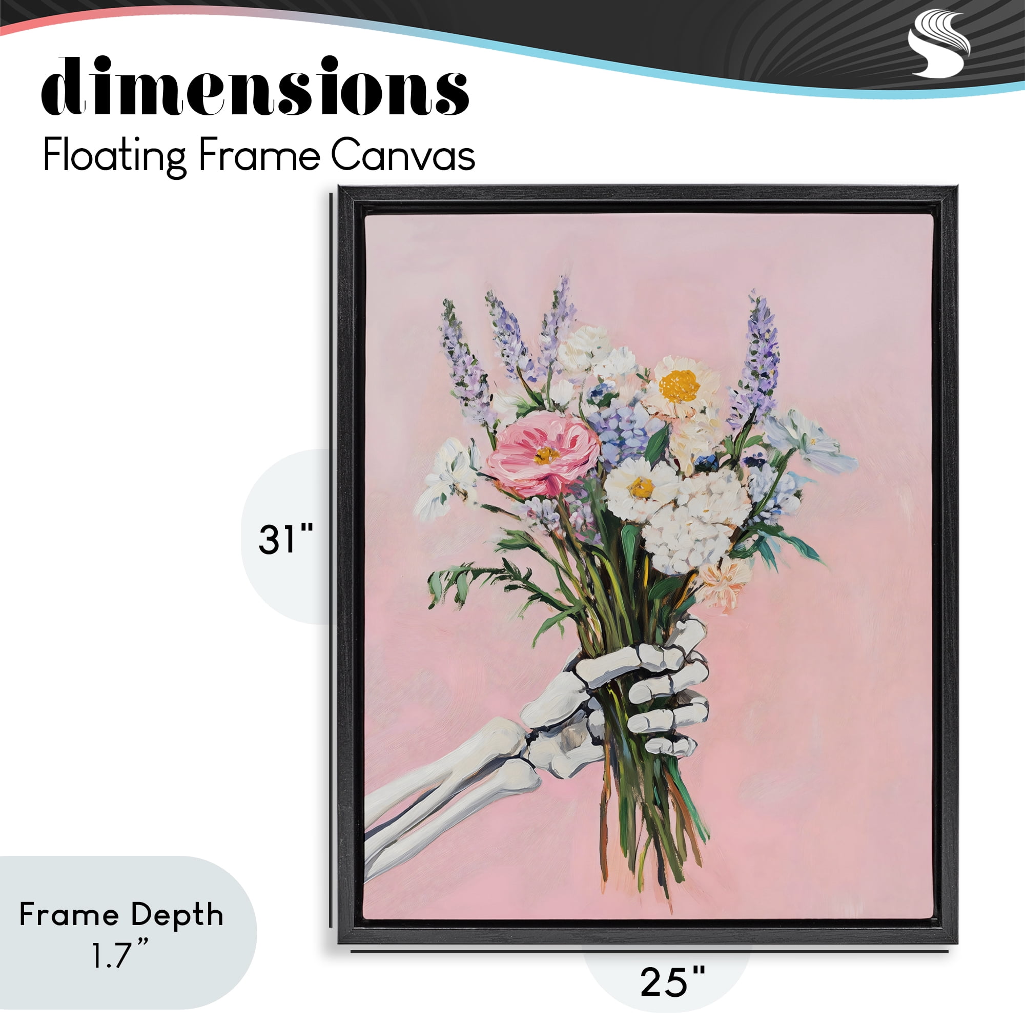 Stupell Industries Skeleton Hand Holding Flowers Black Framed Floater Canvas Wall Art, design by The Prints Vibe