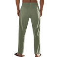 thumbnail image 3 of Men's Simple Casual Elastic Waist Drawstring Straight Leg Linen Pants Green S, 3 of 10