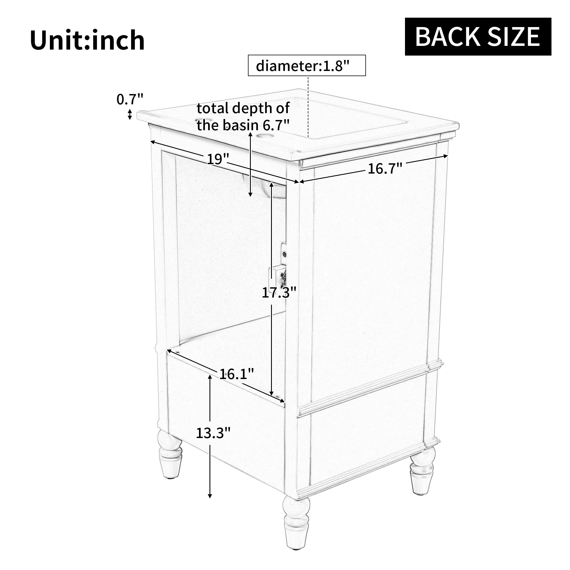 Euroco 30" Bathroom Vanity with Semilune Ceramic Sink, Real Wood & MDF Cabinet with Drawer, 3-Hole Faucet Mount