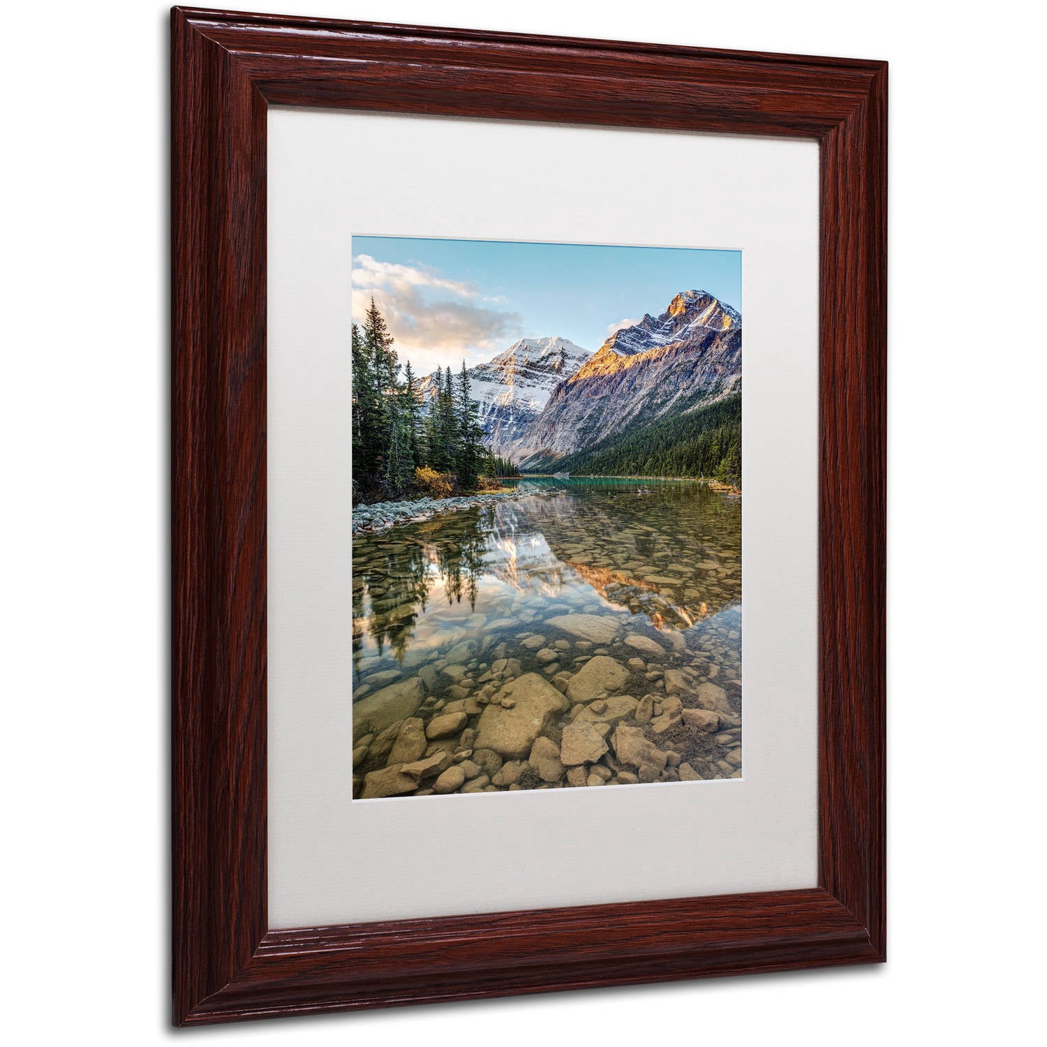 Trademark Fine Art 'Mount Edith Cavell Sunrise' Canvas Art by Pierre Leclerc, White Matte, Wood Frame
