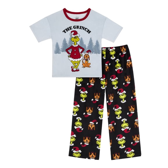 Grinch Boys Short Sleeve Sleep Top and Pants Pajama Set, 2-Piece, Sizes 4-12