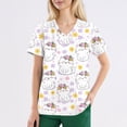 thumbnail image 3 of LHVUOA Plus Size Scrubs for Women Stretch Funny Kitty and Clouds Print Short Sleeve V Neck Working Uniform with Pockets, 3 of 4