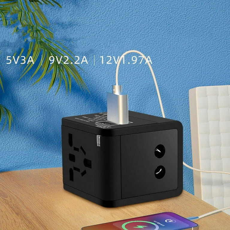 Travel Adapter, Worldwide All in One Universal Travel Adaptor Wall AC Power  Plug Adapter Wall Charger with Dual USB Charging Ports for USA EU UK AUS