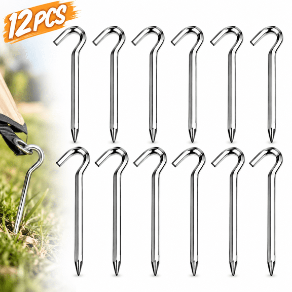 Emlimny 12 Pack Tent Stakes Camping Heavy Duty , 7 inch Hexagon Tent Pegs for Camping Ground Stakes, Canopy, Garden, Shelter, Tarp, Outdoor Survival Gear