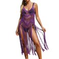 thumbnail image 2 of Swimsuit Cover Up for Women Boho Knit Openwork Beach Cover Up Tassel Hem Bikini for Summer Holiday, 2 of 4
