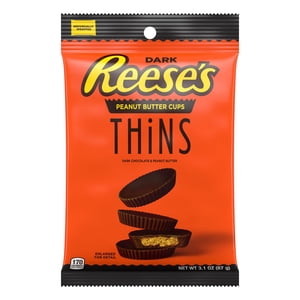 Image of Reese s Thins Dark Chocolate Peanut Butter Cups Candy  Individually Wrapped  3.1 oz  Bag