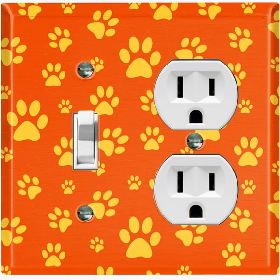Metal Light Switch Plate Cover Puppy Dog Paw Prints Orange Yellow DOG028