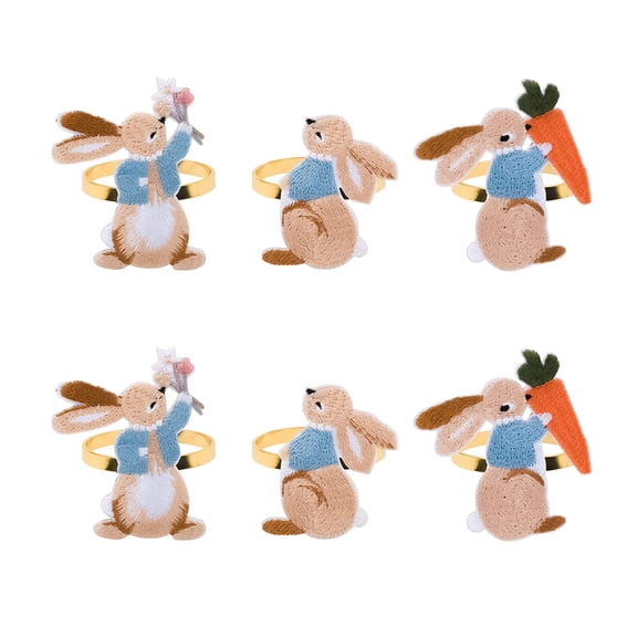 Easter Napkin Rings 6 Pcs Metal Embroidered Rabbit Napkin Buckle Holder