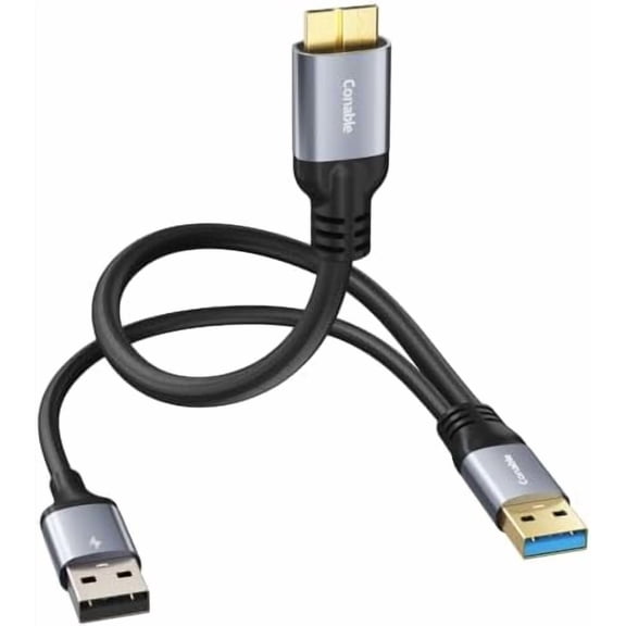 Micro USB 3.0 to USB Splitter Cable 1FT, Micro-B 3.0 to Dual USB-A for Data and Extra Power, Micro USB 3.0 to USB A Y Cable, 5Gbps High Speed Data Transfer, Ideal for External Hard Drives