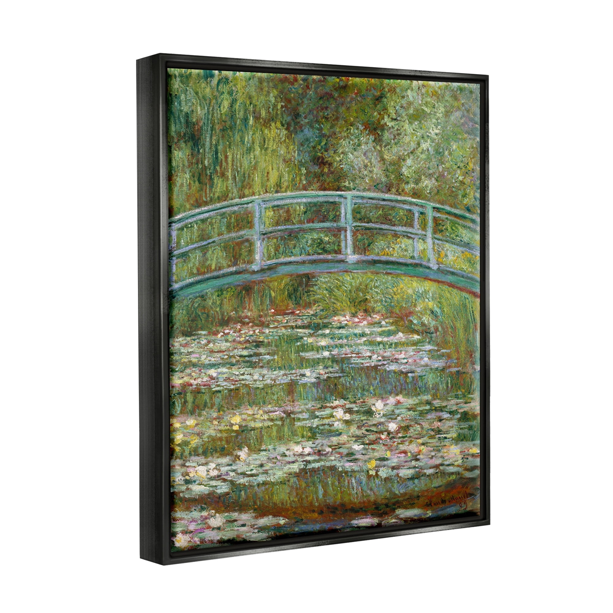 Stupell Industries Bridge Over Lilies Monet Classic Painting Jet Black Framed Floating Canvas Wall Art, 24x30, by Claude Monet