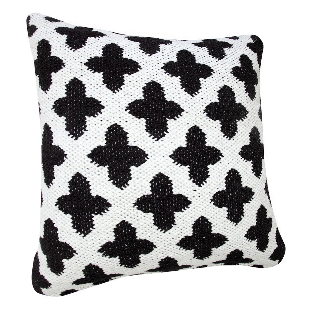LR Home Ox Bay Machine-Made White/Black Trellis Cotton Blend Pillow Cover