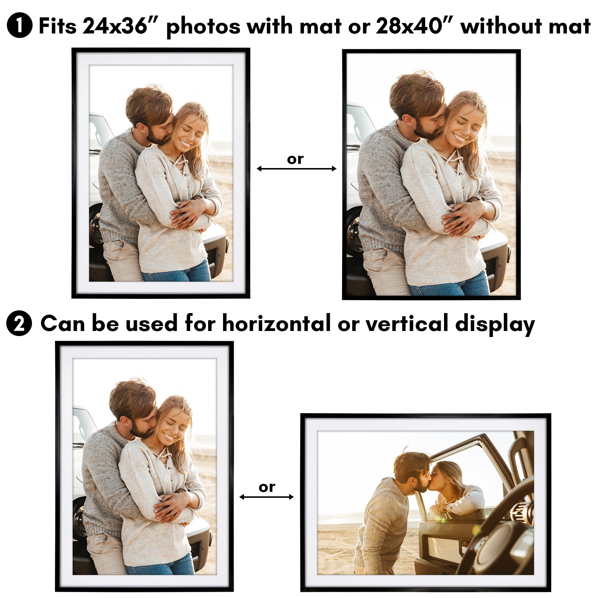 Americanflat 28x40 Poster Frame with Polished Plexiglass with 24x36 Mat Display Photo Soho Collection - Black