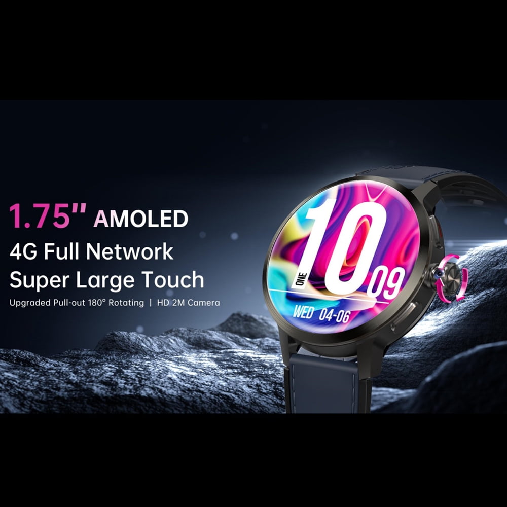 4G Smartwatch SL8541E Quad-Core 2GB 16GB Rotating Camera Men's Watch 1.75-inch AMOLED Large Screen Android 8.1 Smartwatch 1520mAh WiFi Bluetooth GPS Fitness Tracker Sports Watch (Black)
