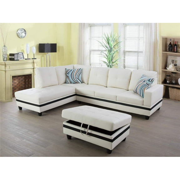 PonLiving Furniture Sectional Sofa Set, Living Room Sofa Set, Leather Sectional Sofa(Left Hand Facing, White)