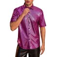 thumbnail image 5 of Camisas INSPIRE CHIC para hombres, de manga corta, con botones, para discotecas, promociones, brillantes, fiesta, camisa disco de los 70, 2XL, rojo rosa, 5 of 5