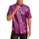 thumbnail image 5 of Camisas INSPIRE CHIC para hombres, de manga corta, con botones, para discotecas, promociones, brillantes, fiesta, camisa disco de los 70, 2XL, rojo rosa, 5 of 5