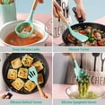 thumbnail image 4 of 11Pcs Silicone Cooking Utensil Set Heat Resist Wooden Handle Silicone Spatula Ladle Spaghetti Server Tongs Spoon Egg whisk Kitchenware Set w/ Holder Green, 4 of 10