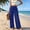 Blue, variant on Liuinsasek Womens Wide Leg Pants Solid-Color High-Waisted Casual Drawstring Pants Elastic Waistband with Ruffle Trim Lightweight and Comfortable