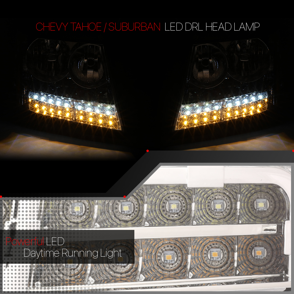 Chrome/Clear Headlight [LED DRL+TURN SIGNAL] for 07-14 Suburban/Tahoe  Avalanche 08 09 10 11 12 13