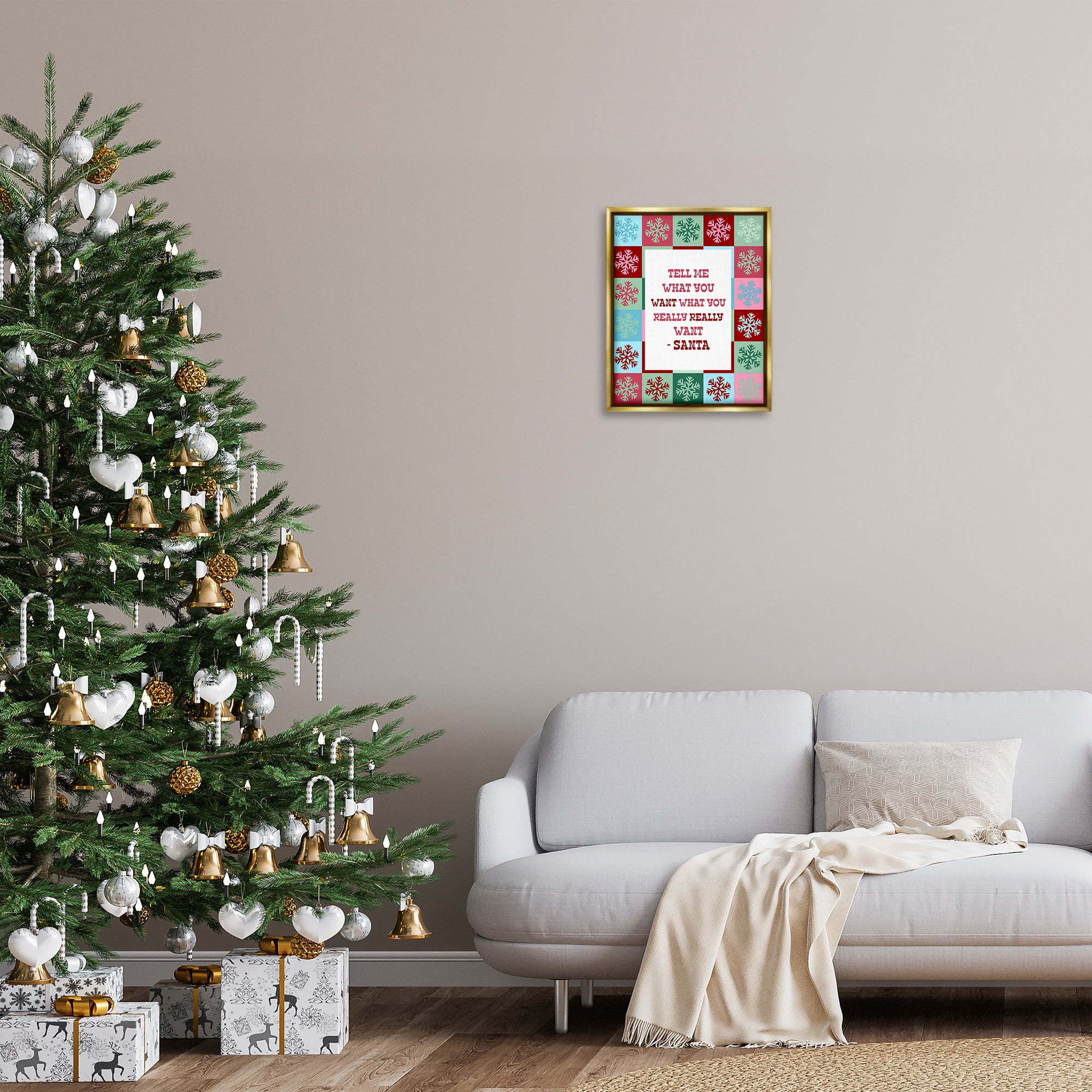 Stupell Industries Funny Santa What You Want Holiday Painting Gold Floater Framed Canvas Art Print Wall Art, 17 x 21