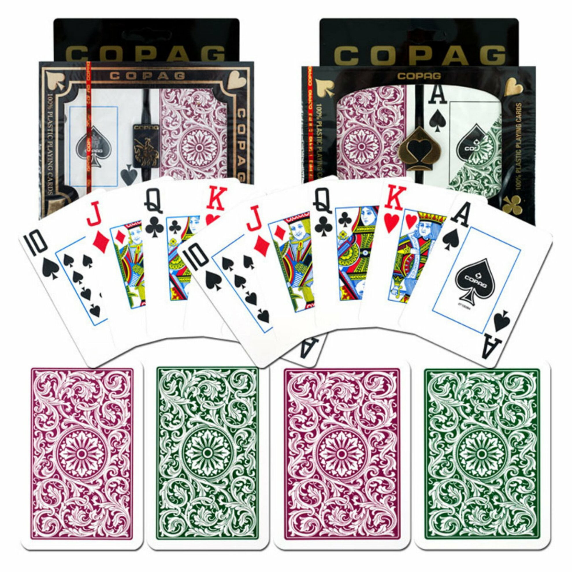 4 decks 2 units COPAG Plastic Playing Card Poker Jumbo Green/Burgundy 