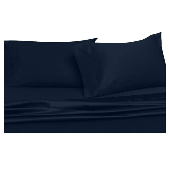 Abripedic Sateen Solid Sheets, 600-Thread-Count 5PC Bed Sheet Set, 100-Percent Cotton, Deep Pocket, Split-King, Adjustable King Bed, Navy