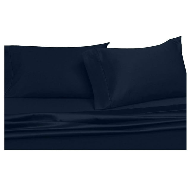 Abripedic Sateen Solid Sheets, 600-Thread-Count 5PC Bed Sheet Set, 100-Percent Cotton, Deep Pocket, Split-King, Adjustable King Bed, Navy