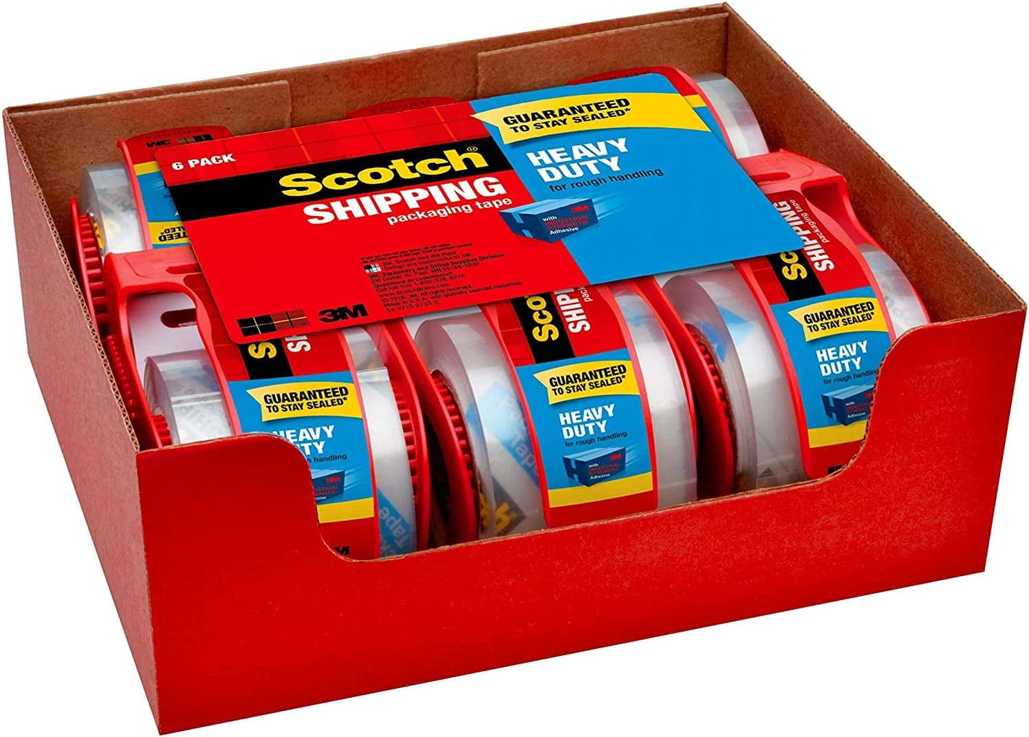 Scotch Tape Heavy Duty Shipping Packaging Tape, 1.88 Inches x 800 Inches, 1.5" Core, Clear, Great for Packing, Shipping & Moving, Rolls with Dispenser 142-6 2 Pack, 12 Rolls 548415484564864